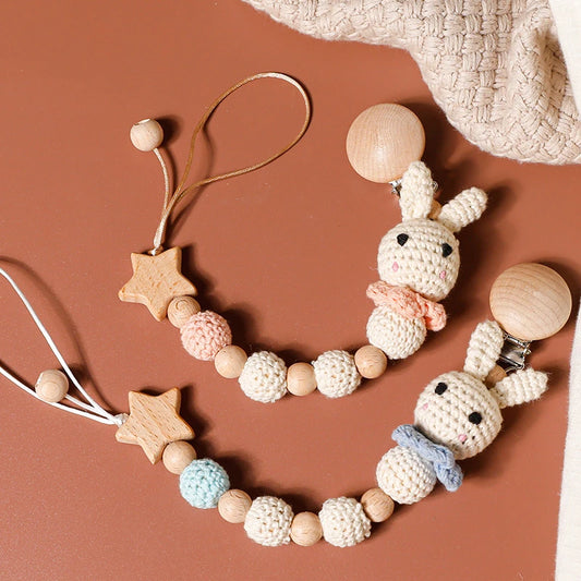 Wooden & Crochet Pacifier Clip